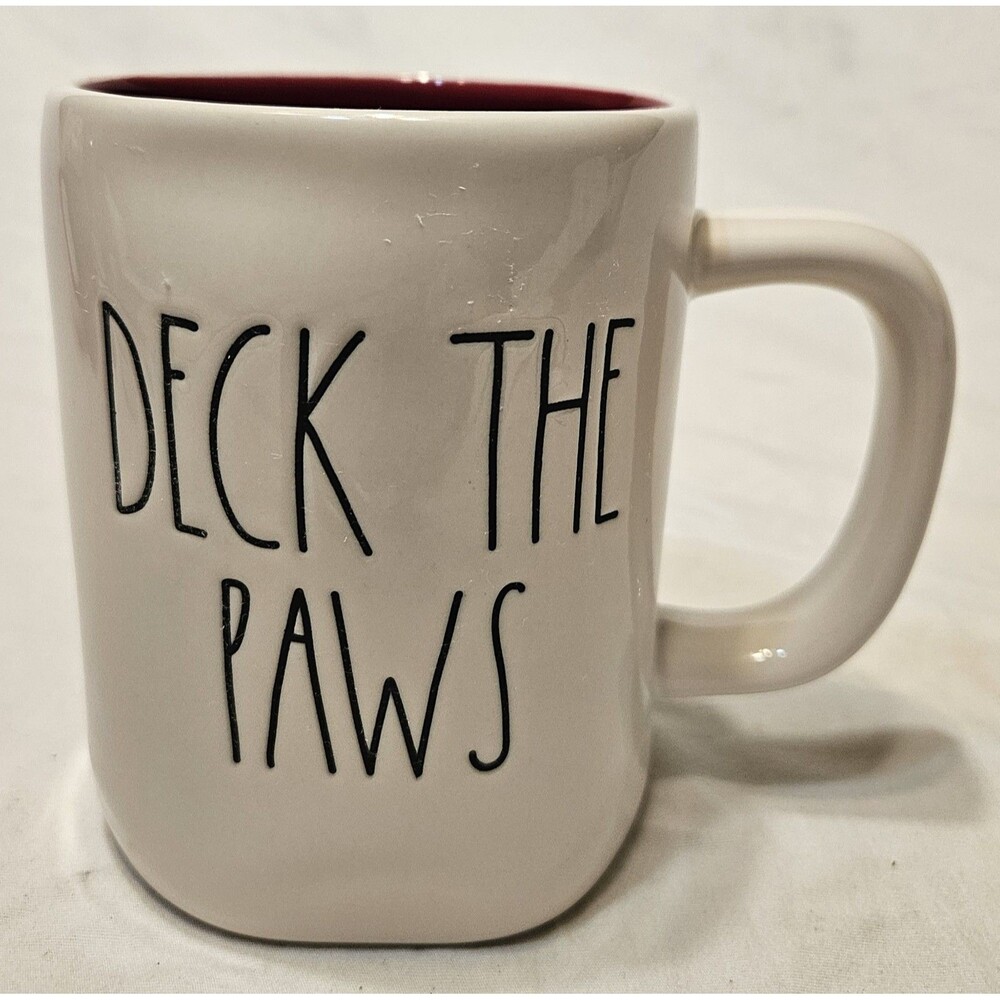 Never  Used! Rae Dunn Deck The Paws Ceramic Mug Christmas Dog Holiday Coffee Cup